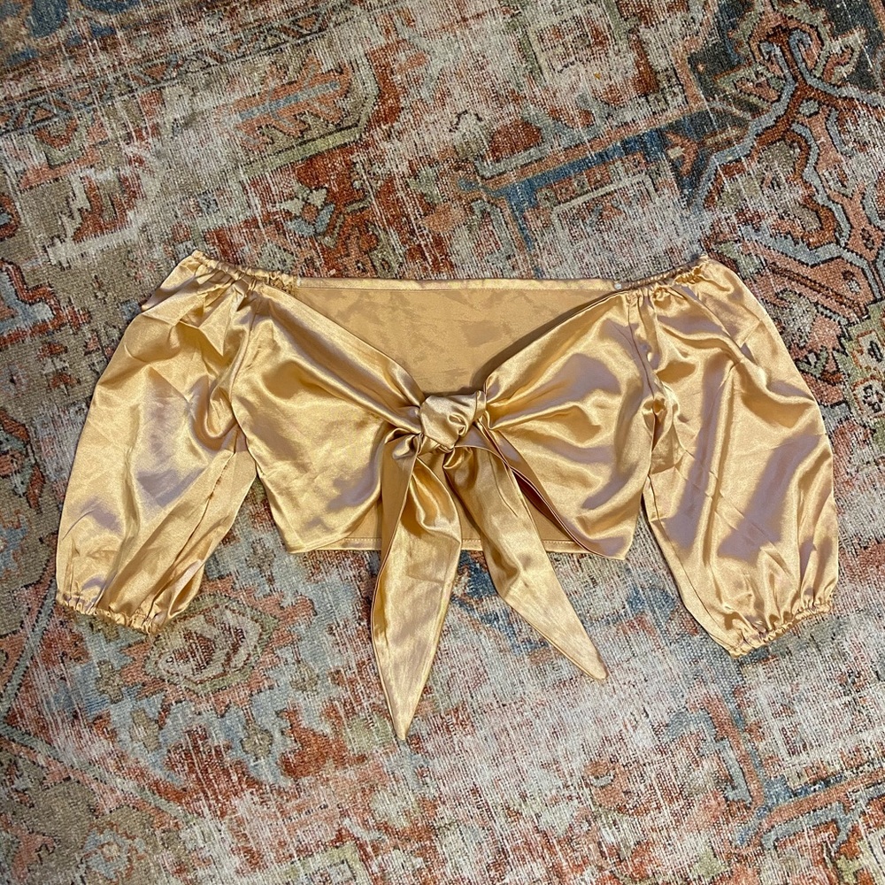 Gold off the should crop top